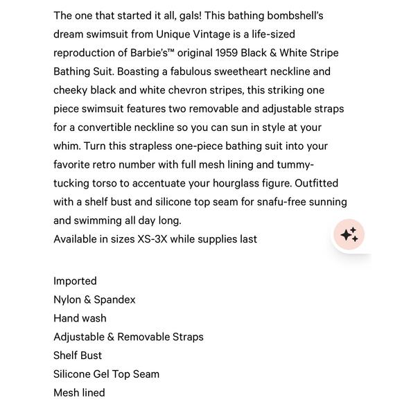 Unique Vintage Barbie Black White Chevron Stripe One Piece Bathing Suit 3X NWOT - Picture 6 of 8